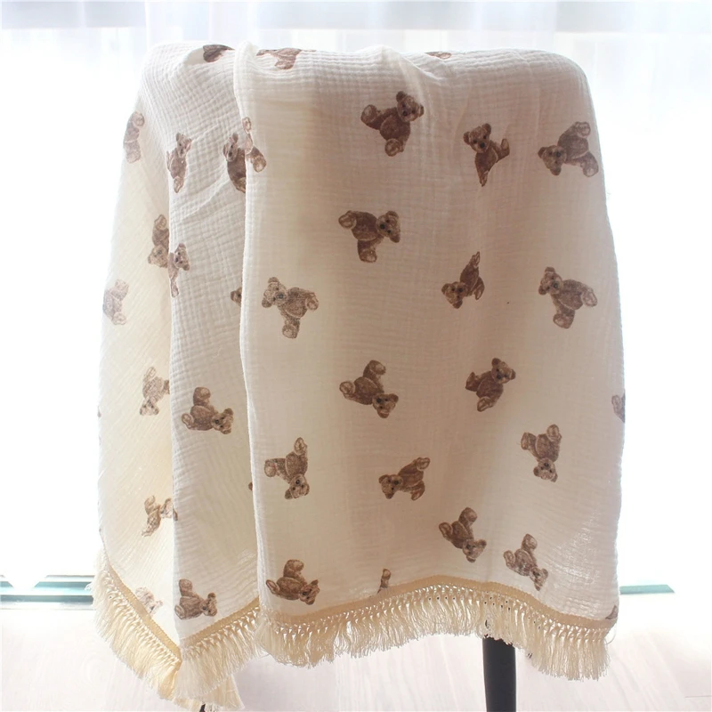 

Baby Swaddle Blanket Bath Towel for Boys Girls 0-36Month Breathable Comfort Quick Dry Absorbent Tassel Bedding 39x47’’