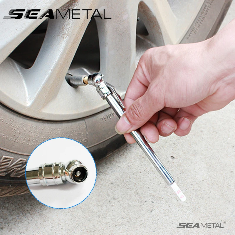 Vehicle Tire Air Pressure Gauge SEAMETAL 5-50PSI Vehicle Tire Air Pressure Gauge High Precision Pressure Measuring Pen for Vehicles Tester Dual Head Gauge Tool