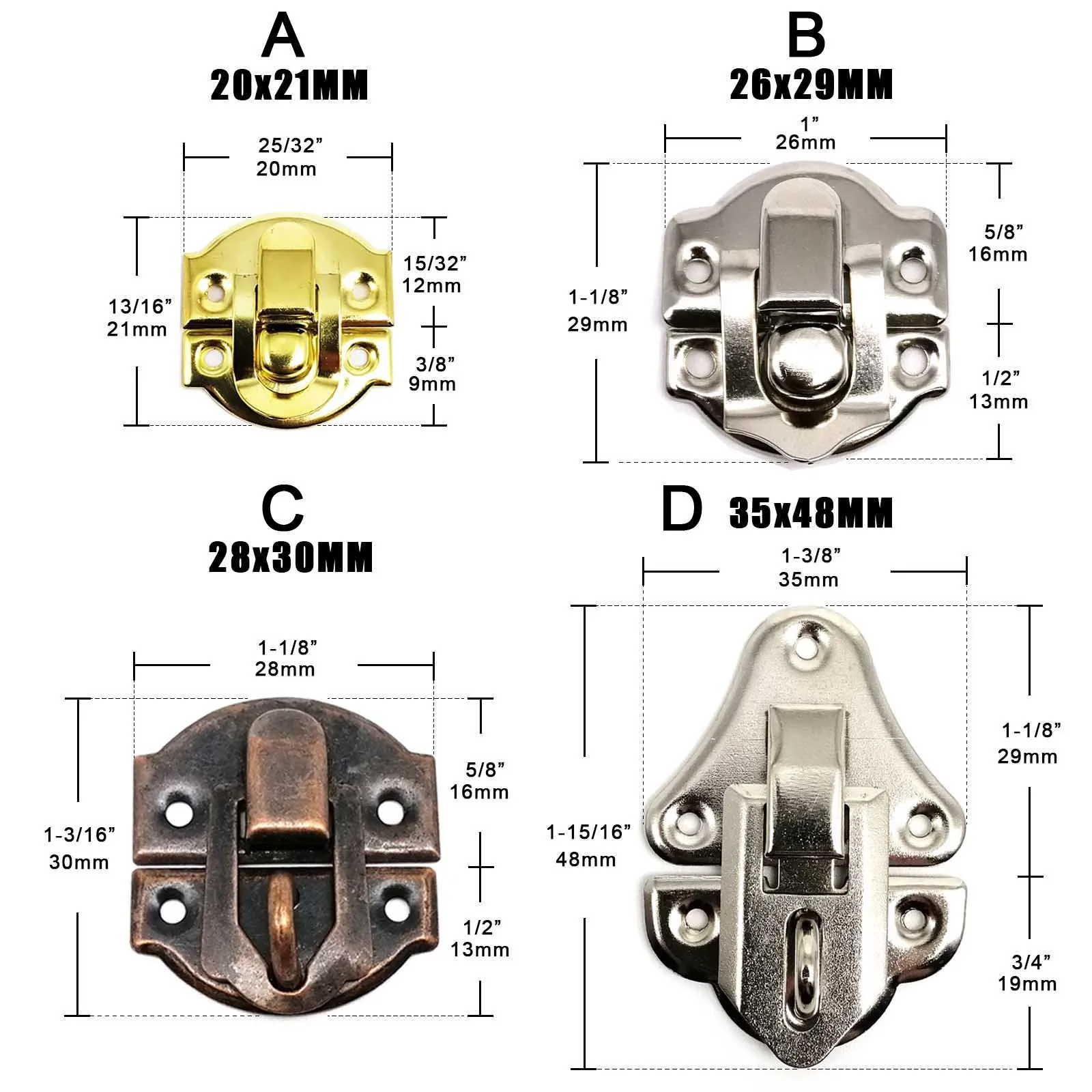 Decorative Jewelry Chest Gift Wine Box Wooden Case Hasp Latch Toggle Clasp Hold Lock Padlock + Screws 4 Color Type DIY 12pcs Furniture Hardware Toggle Latches Jewelry Box Hasps Decorative Latches
