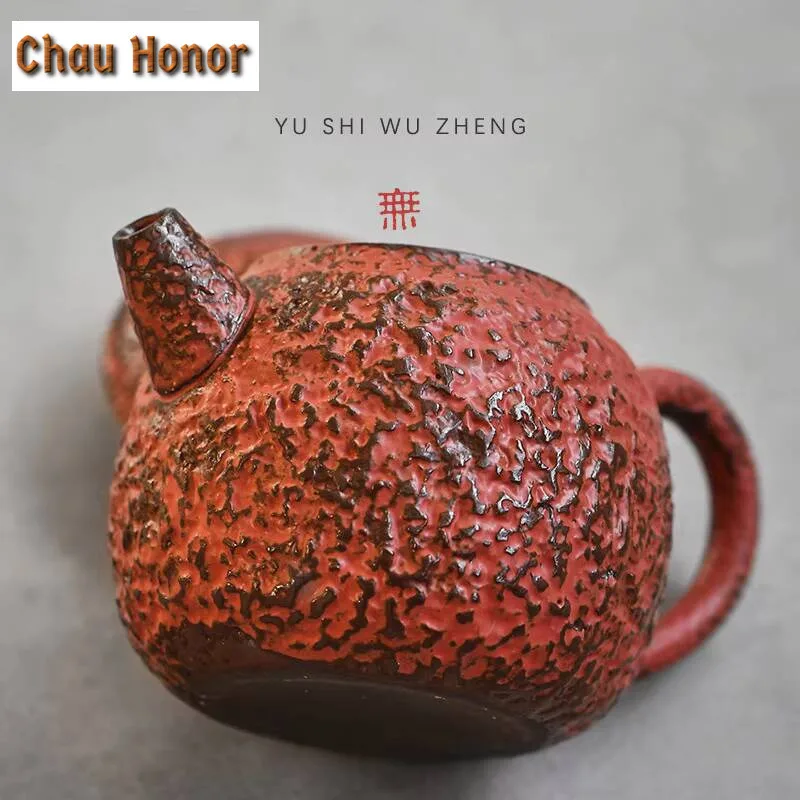 150ml Handmade Powder Yin Red Teapot Ancient Rough Pottery Pot Tea Brewing Kettle with Filter Kung Fu Tea Tableware Collection