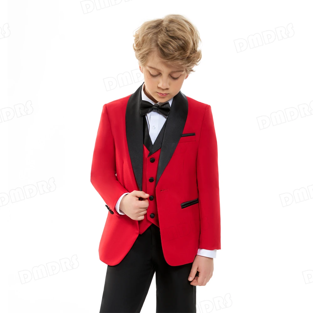 Fashion 4 Pieces Boy's Suit Set, Shawl Neck Formal Tuxedo For Kids, Wedding Ring Bearer Suits, Jacket Venst Pants Bow-tie