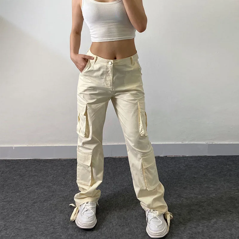 Solid Cargo Pants Casual Loose Sweat Pockets Parachute Jogging High Waist Trousers Baggy Pant Women Fall Y2K Clothes Streetwear butt lifting leggings high waist yoga pants with pockets for women slim fit quick drying jogging trousers breathable elastic