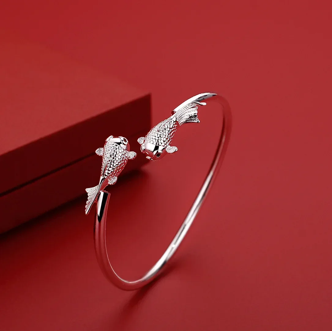 

Fashion Original Designer Sterling Silver Beautiful Goldfish Bracelets Bangles For Women Party Wedding Jewelry Holiday Gifts