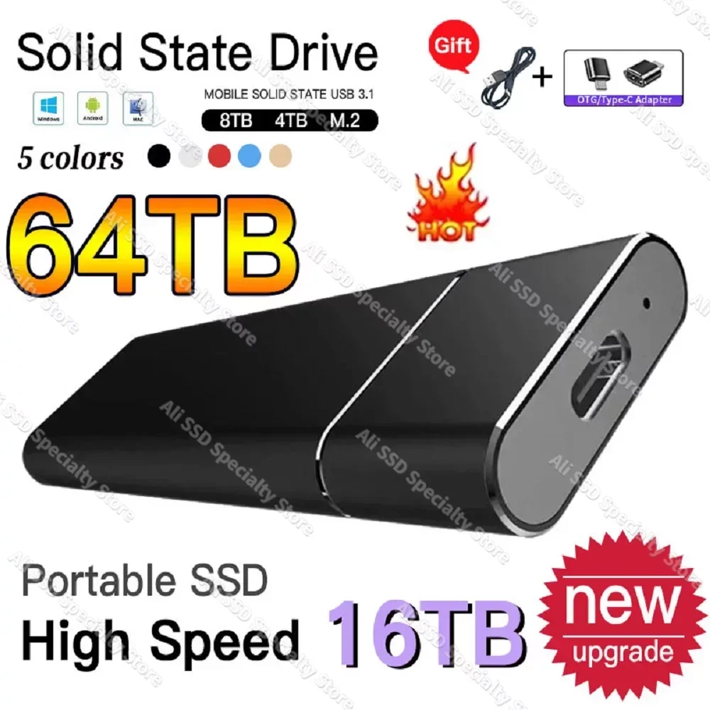 

High-speed Portable SSD 1TB 2TB 16TB External Hard Drive Mass Storage USB3.1 Type-C Hard Disk 4TB 8TB for Laptop Android Mac PC