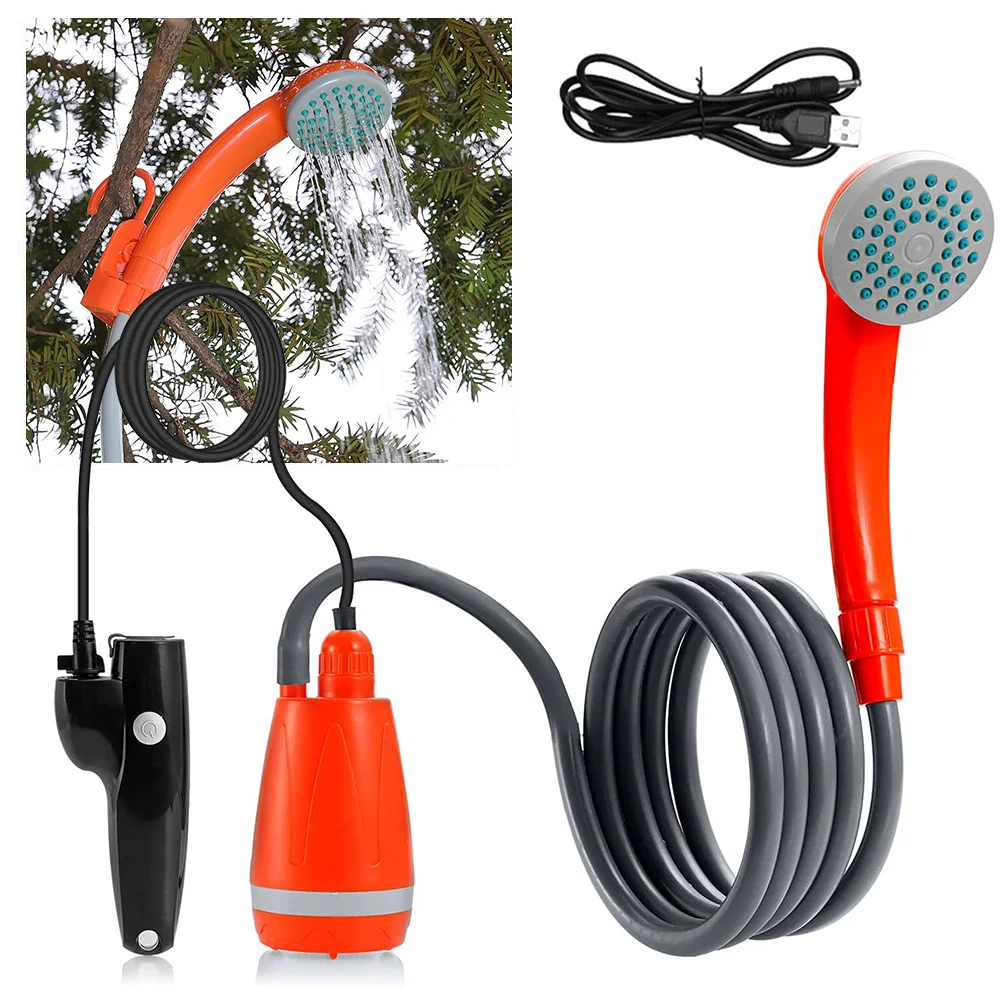 في الهواء الطلق المحمولة التخييم دش كيت مع 2.5-3.5L/دقيقة تفريغ المياه 2 متر خرطوم USB شحن 30-60 دقيقة عمر البطارية مخيم دش