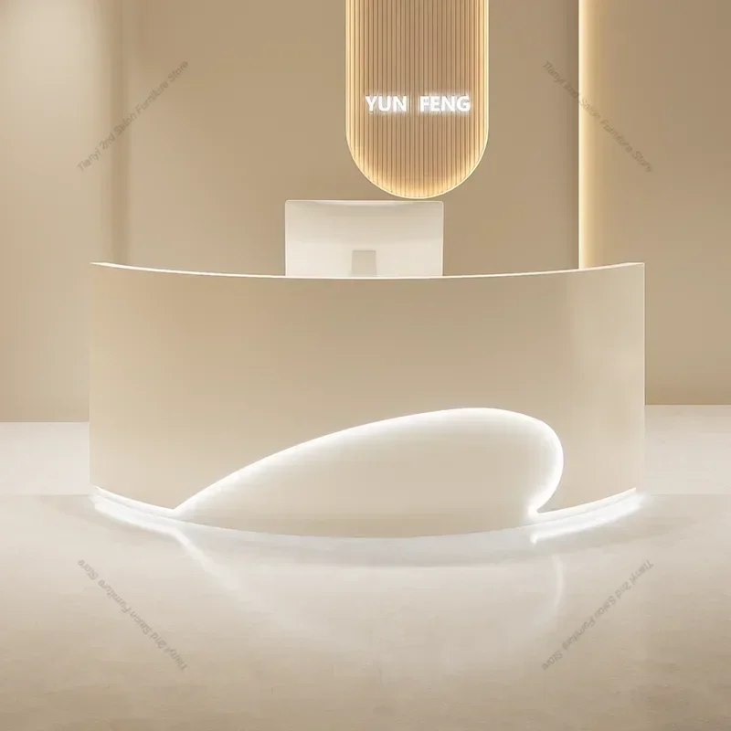 Modern and Simple Checkout Page Curved Reception Desk for Company, Beauty Salon Clothing Store Bar Hair Salon and Welcome Desk