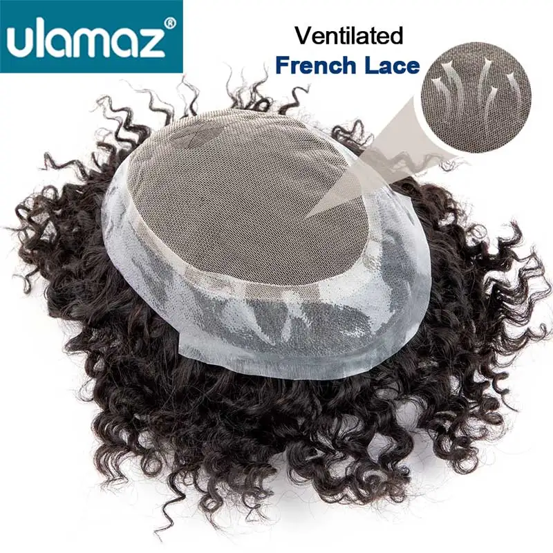 Men Curly Hair System Toupee For Men Pu Skin Lace Wig Natural Male Prosthesis Indian Human Man Wig