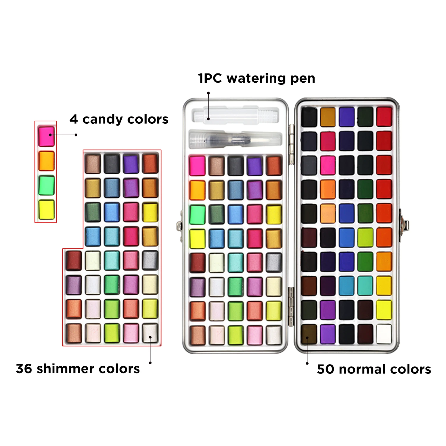 SeamiArt 72/90Color Solid Watercolor Set Basic Neone Glitter Watercolor Paint for Drawing Art Paint Supplies