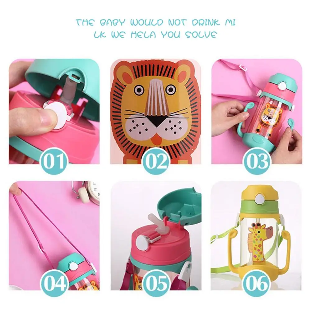 Kids Drinking Cartoon Water Bottles BPA Free Plastic Straw Children Bottle Children Kettle Portable Sports Bottle