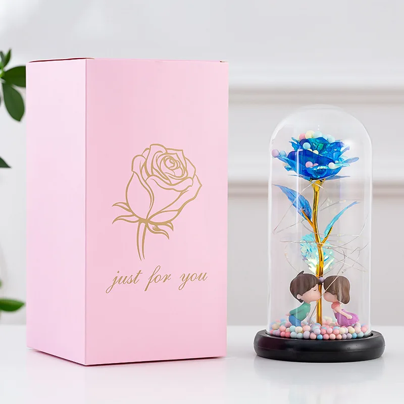 

Valentines Day Gift Foil Artificial Eternal Rose Flowers In Dome LED Home Decor Beauty and the Beast For Wedding Christmas Gift