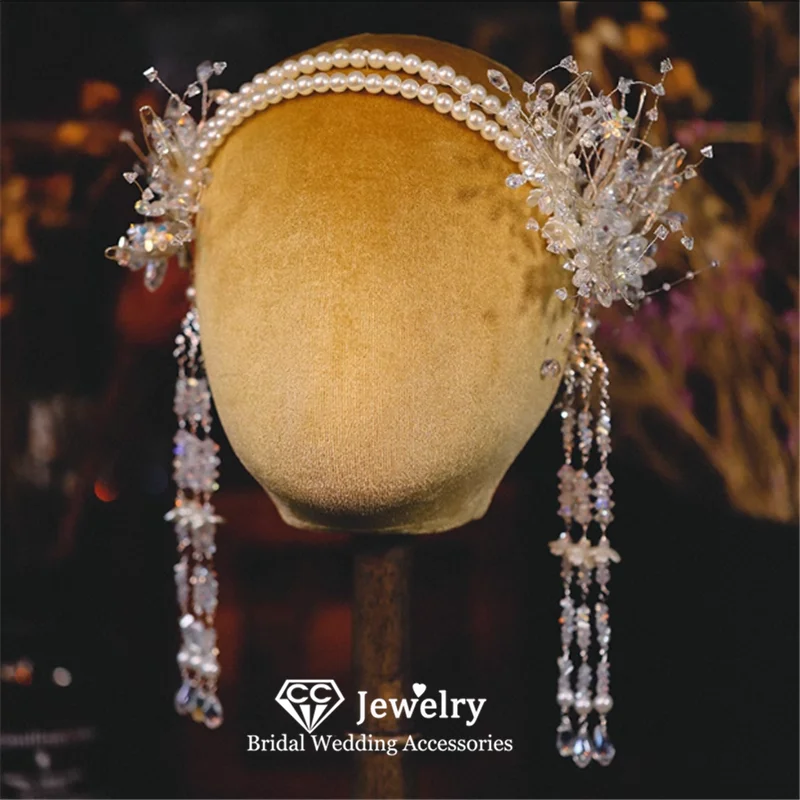 

CC Shining Hairbands for Women Wedding Accessories Bridal Headpiece Engagement Hair Jewelry Imitation Pearl Headbands Gift AN410