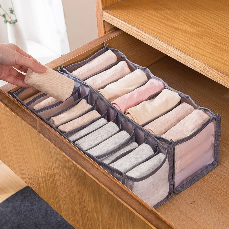 Mesh underwear storage box three piece set, divided drawer folding storage bag 2