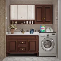 ตู้ล้างหน้าแบบติดตั้งในห้องน้ำพร้อมเครื่องซักผ้าในตัว ทำจากไม้เนื้อแข็ง ชุดอุปกรณ์ห้องน้ำแบบรวม ตู้ล้างหน้าแบบตั้งพื้น 2