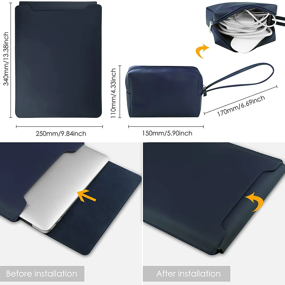 Custom Name Leather 14 Inch Laptop Bag Set Large Capacity Mouse Usb Storage Bag