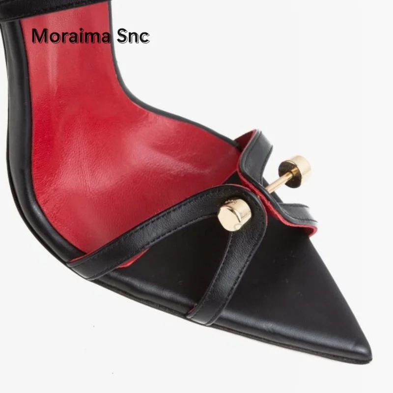 Metal Buckle Pointed Toe Women Sandals Cross Strap Metal Heel Stiletto Super High Heels Sexy Black Ladies Party Shoes Summer