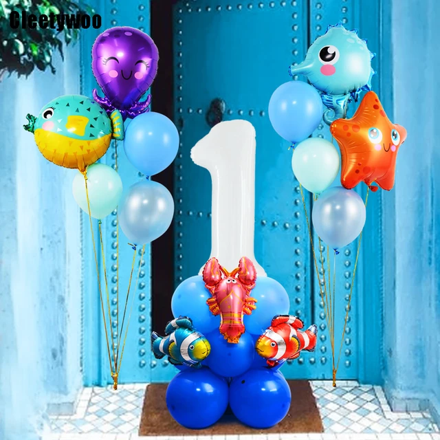 Ballons animaux de la mer du monde océanique, ballon à chiffres blancs,  décorations de fête préChristophe, 1er anniversaire, joyeux anniversaire, 1  an, 2 ans, 3 ans, 4 ans, 5 ans - AliExpress