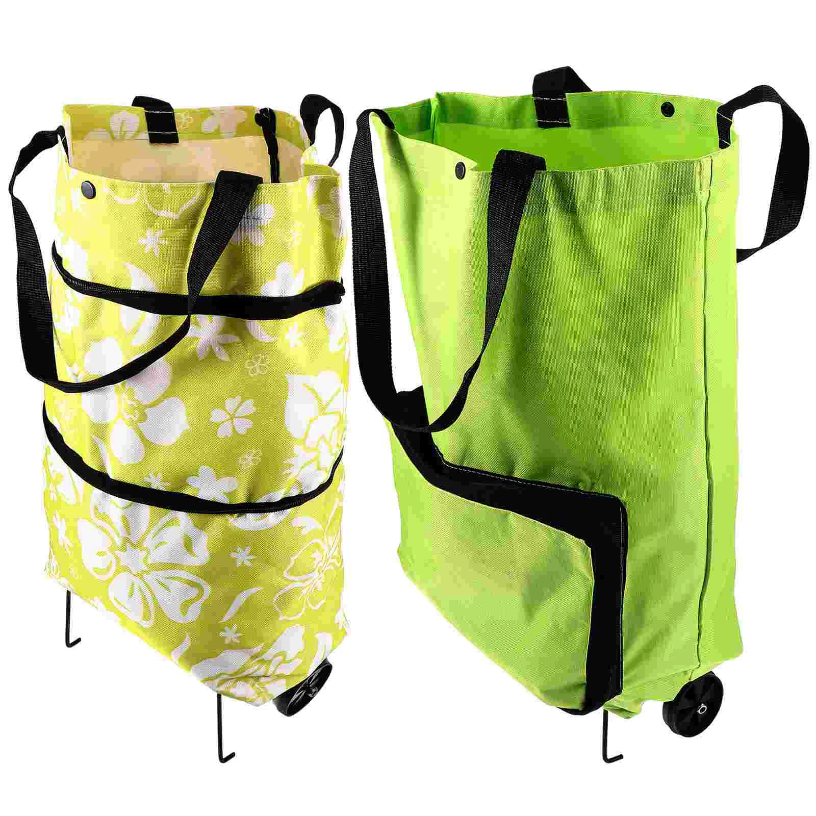 

2 Pcs Collapsible Shopping Bags Cart Crate Wheels Go Outdoor Grocery Tote Trolley Collapsable Wagon