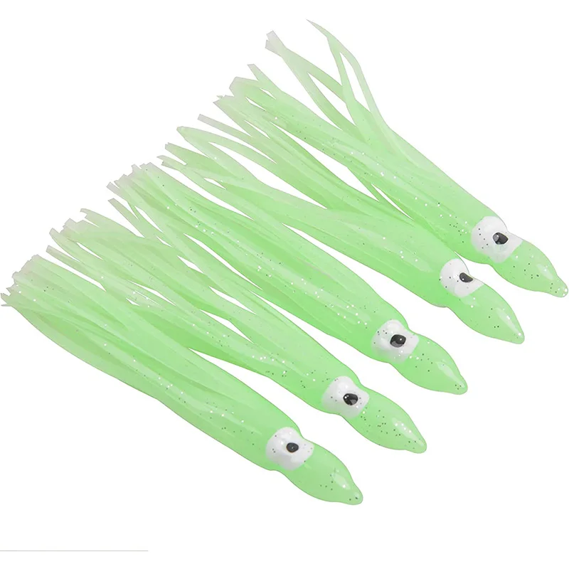 5 stücke Fischen Tintenfisch Röcke lockt leuchtende Tintenfisch Röcke Troll ing lockt Weich plastik Fisch köder für Salzwasser Bass Lachs Forelle – Detail 5