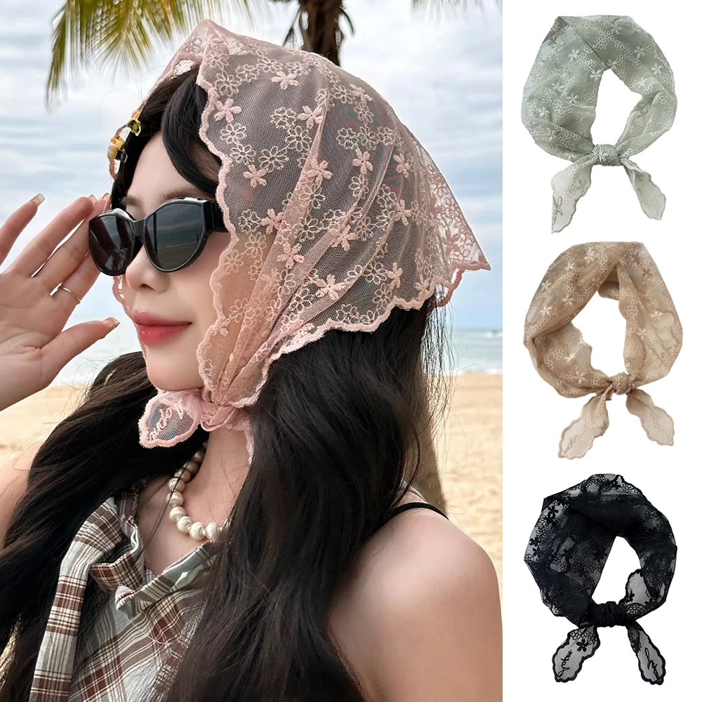 Hot Lace Flower Triangle Head Scarf Women INS Headband Girls