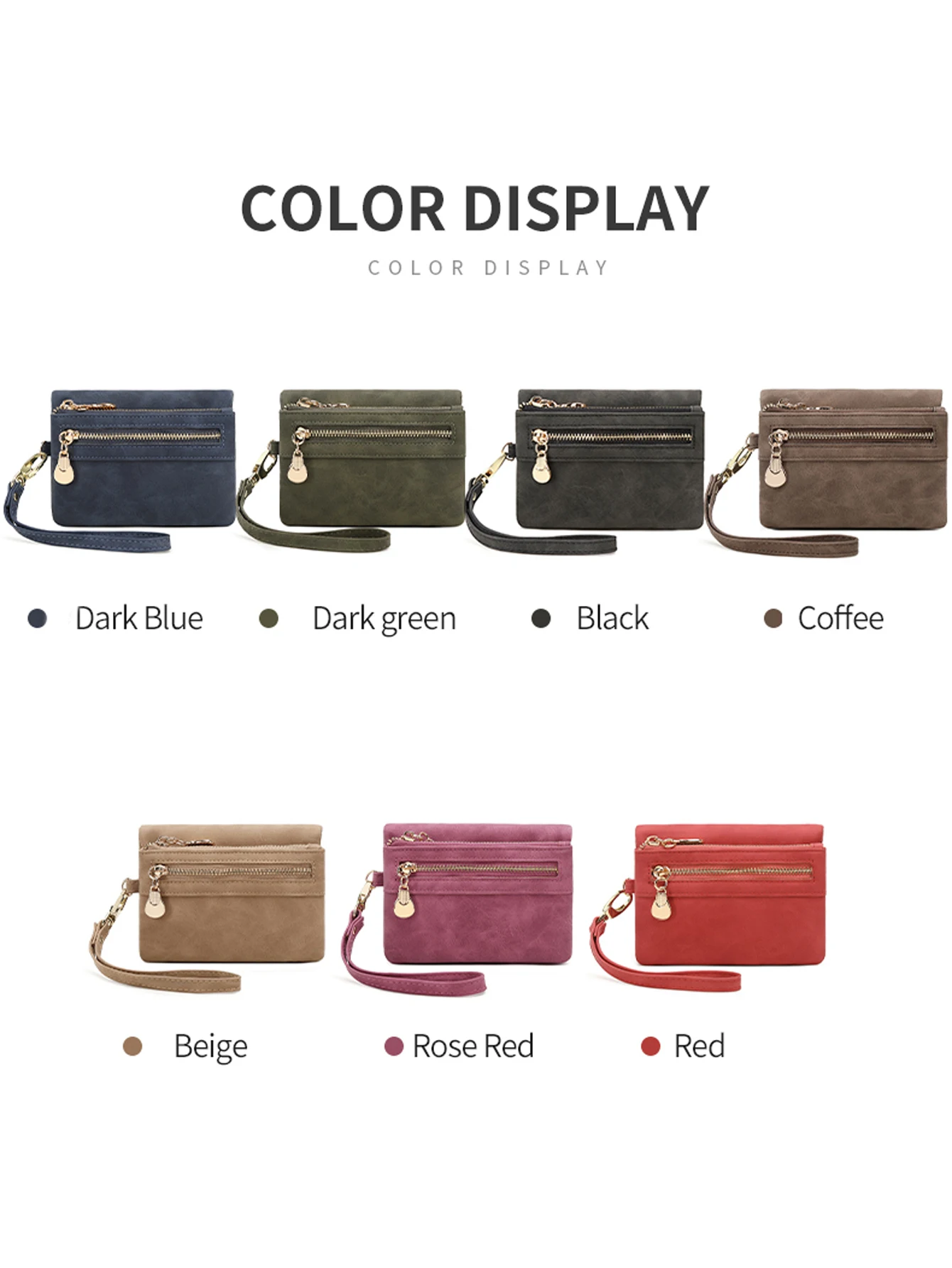 Retro foldingzipper wallet high-quality PUleather portablemultifunctional women's walletfashionable withID card window wrist bag 6