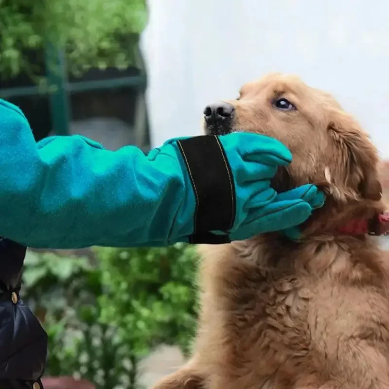 Pet Protective Gloves Anti-bite Safety Bite Gloves For Catch Dog Cat Reptile Animal Ultra Long Thickened Cowhide Pets Grasping Biting Protective Glove