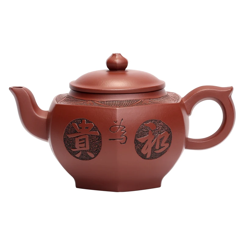 

Yixing Purple Clay Pot Cinnabar Sand Pure Handmade Hexagonal Pot Household Teapot Tea Set