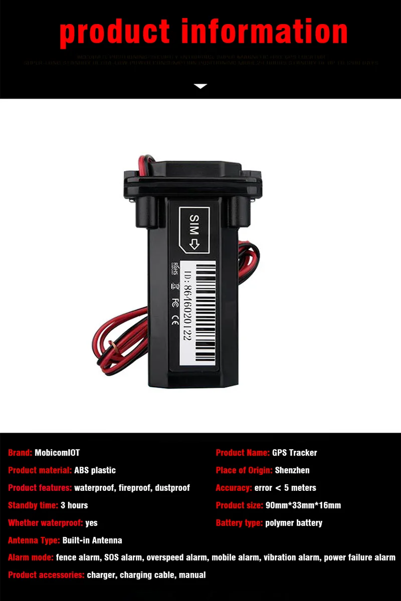 4G GPS Tracker Vehicle Tracking Device Waterproof Antilost Motorcycle Car Position GPS GSM SMS Locator with Real-time Tracking