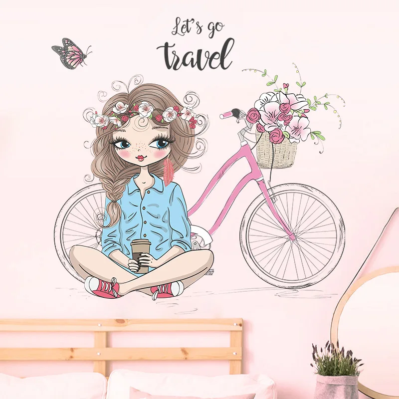 Cartoon Girl Wall Stickers for Kids Rooms Girls Bedroom Wall Decor Self ...