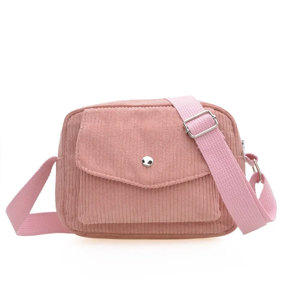 Corduroy Striped Crossbody Bag Simple Design Solid Colour Shoulder Bags Adjustable Strap Mini Coin Pouch for Women Girls