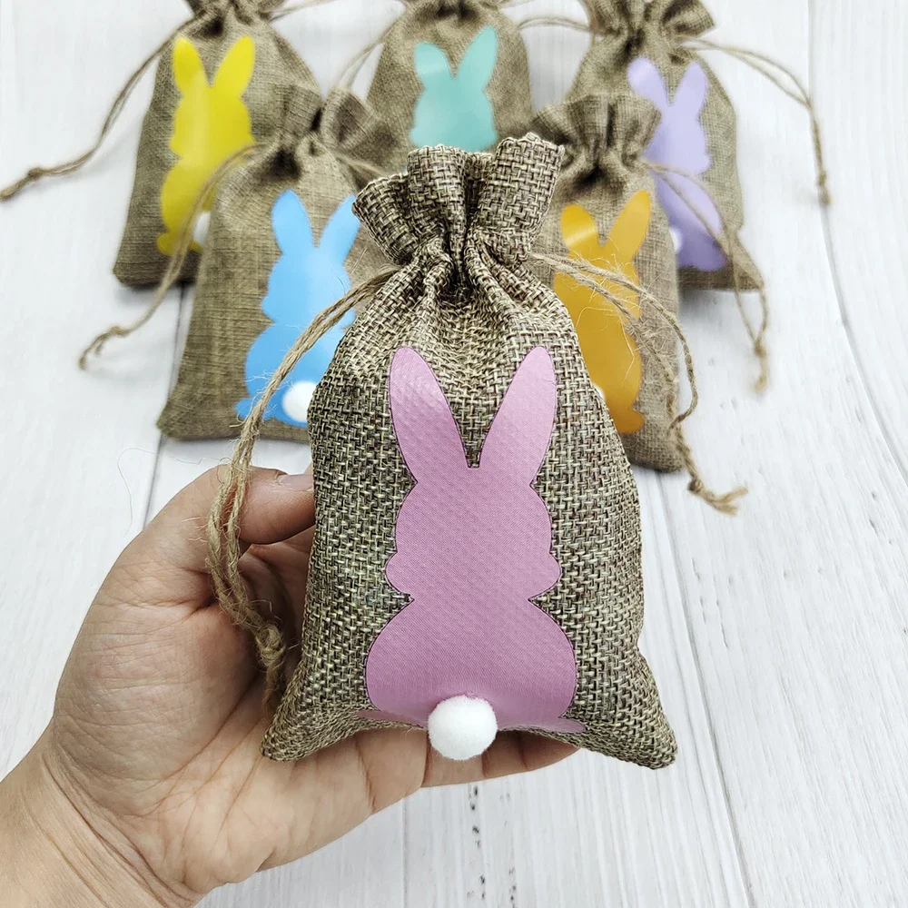 Happy Easter Gift Bags Easter Bunny Candy Cookie Bags Linen Drawstring Pocket Packing Bags Packaging Easter Decoration 2026