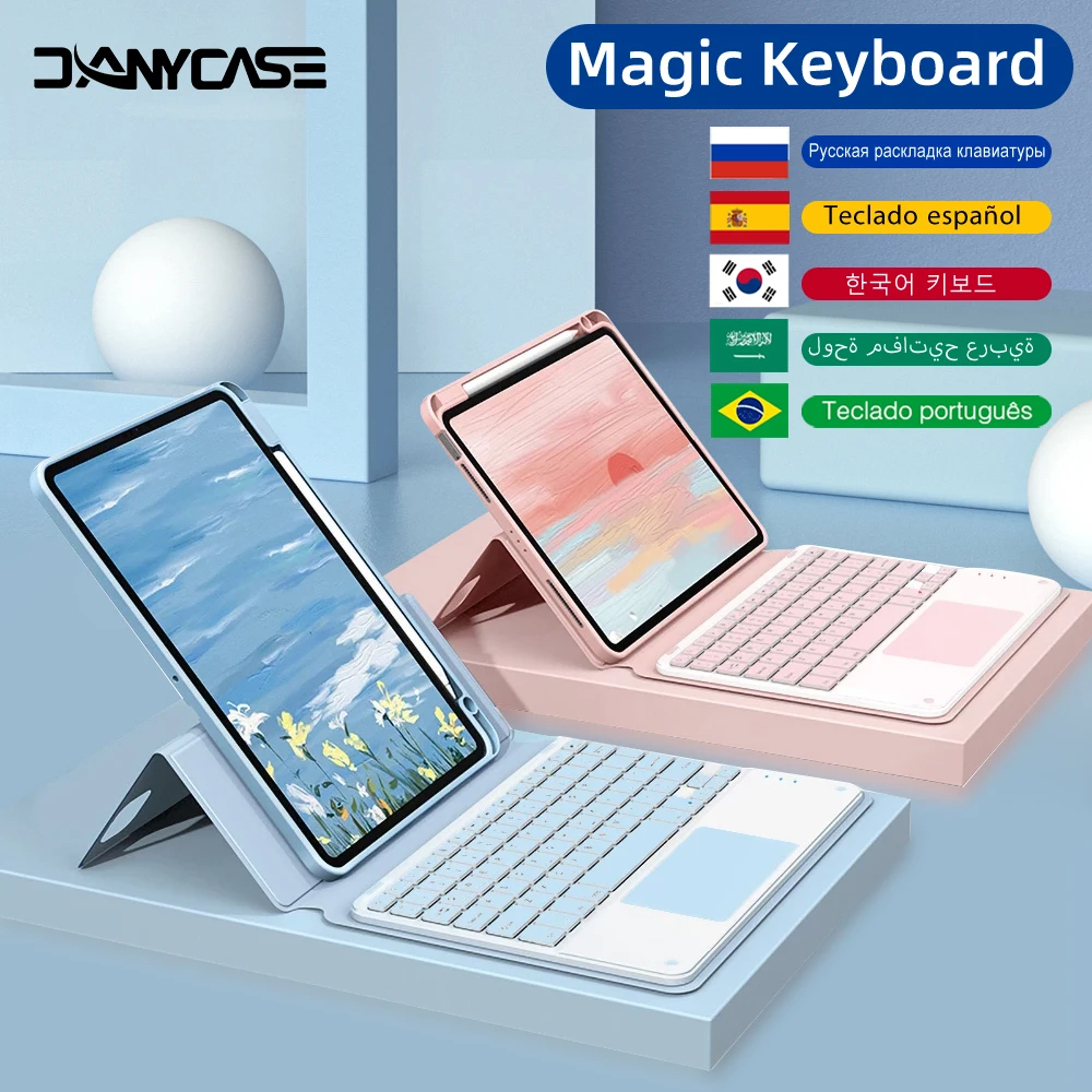 Capa de Teclado Magnético para Ipad Capa Magneticamente Destacável Capa com Mouse Ipad Air 10.9 10th Mini Pro 11 10.2 9th