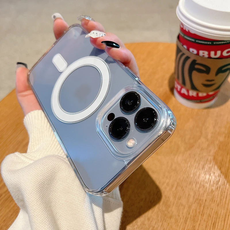 2023 New Ins Transparent Magnetic Shock Resistant Phone Case for Iphone15 14 13 Promax 12 Mini 11 Pro Xsmax XR X Xs 7 8 Plus SE2