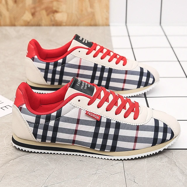 White pattern print & check casual shoe sneaker