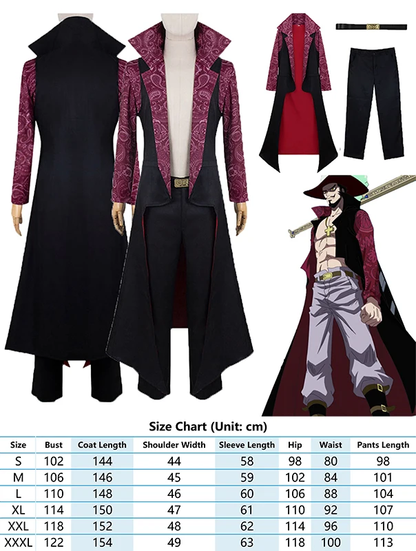 thumbnail image 1 of Pieza de anime Mihawk, disfraz de cosplay, atuendo de fantasía, abrigo, pantalones, traje de carnaval de Halloween, accesorios para adultos, juego de rol masculino, 1 of 5