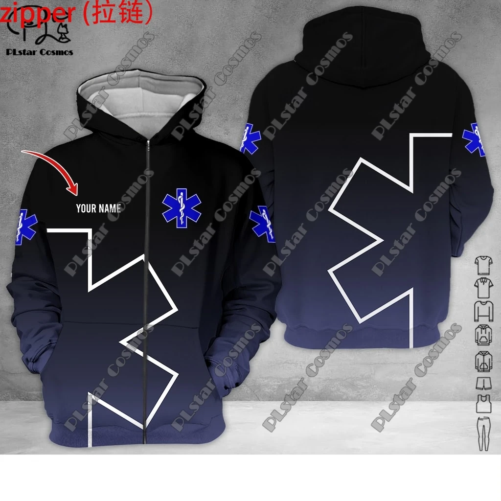 Custom Name EMS Emergency Medical Service Uniform 3D Printing Hoodie Street Women Men Pullover/Sweatshirt/Zip Hoodie A12