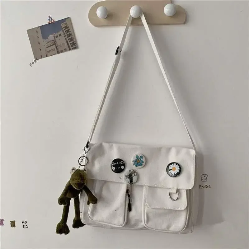 Youth Fashion Canvas Diagonal Crossbody Bag Casual Version Ladies Large Capacity Shoulder Bags Solid Color Women Messenger Bags 4