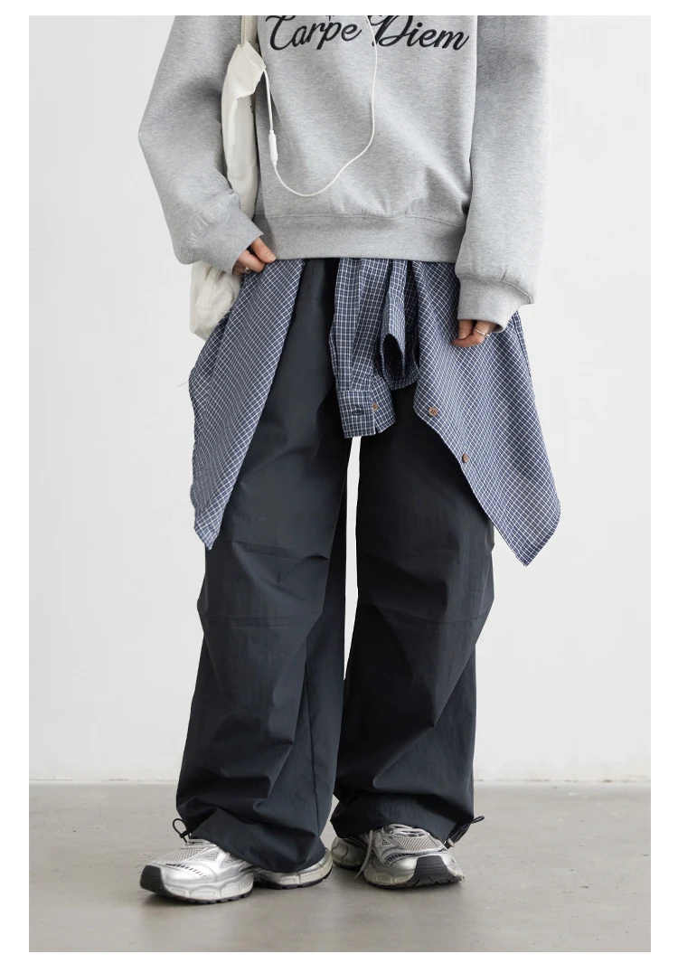 CHIC VEN Women Pants Solid Loose Casual Outdoor Workwear Female Wide Leg Trousers Drawstring Windproof Spring Autumn 2025