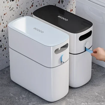 Bidone della spazzatura cucito creativo con coperchio WC domestico cucina soggiorno secchio di carta da imballaggio automatico comodo contenitore per compost 1