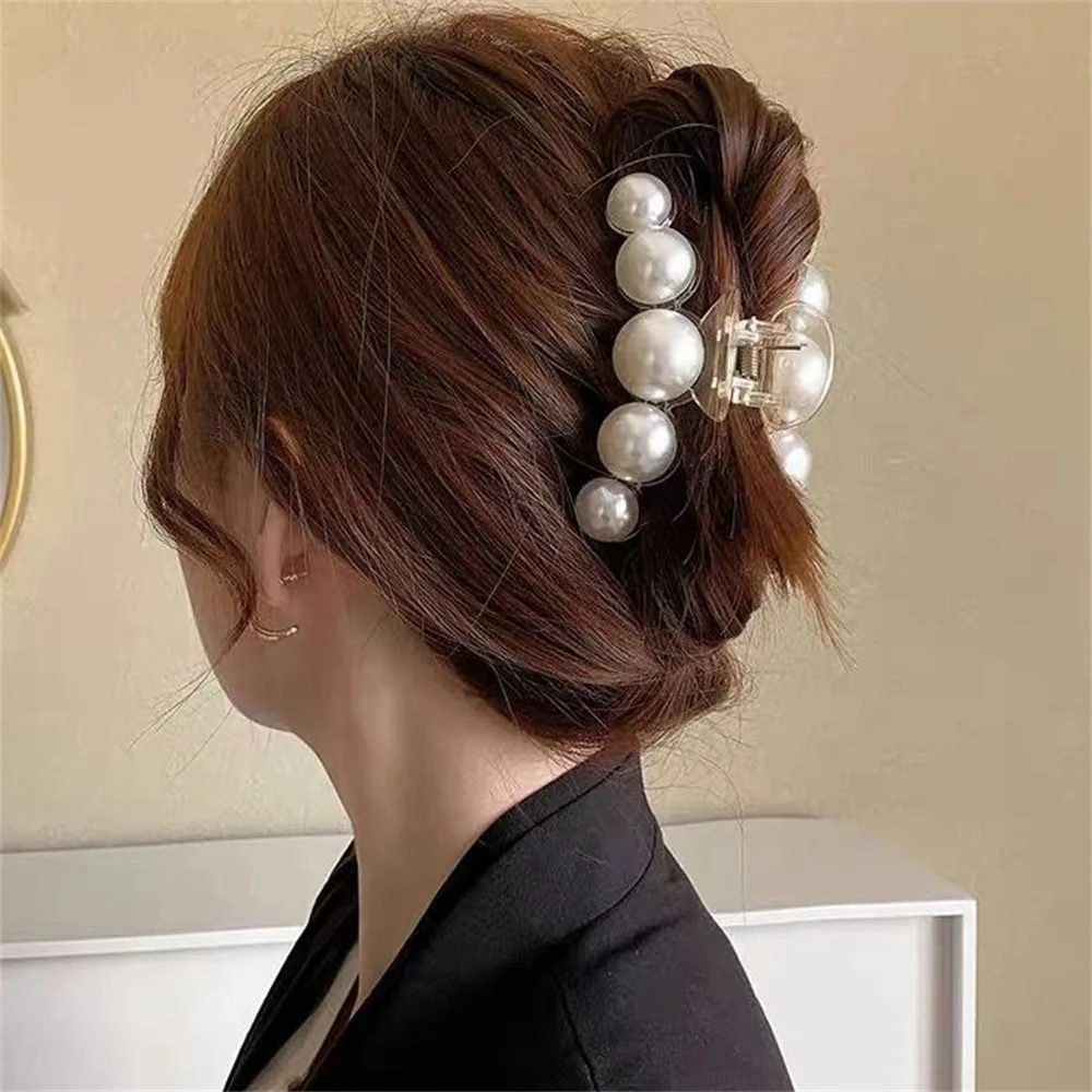 Shark Clip Hair Accessories 4pcs Large Temperament Versatile Simple And Generous Fashionable Gentle Pearl Grab Clip