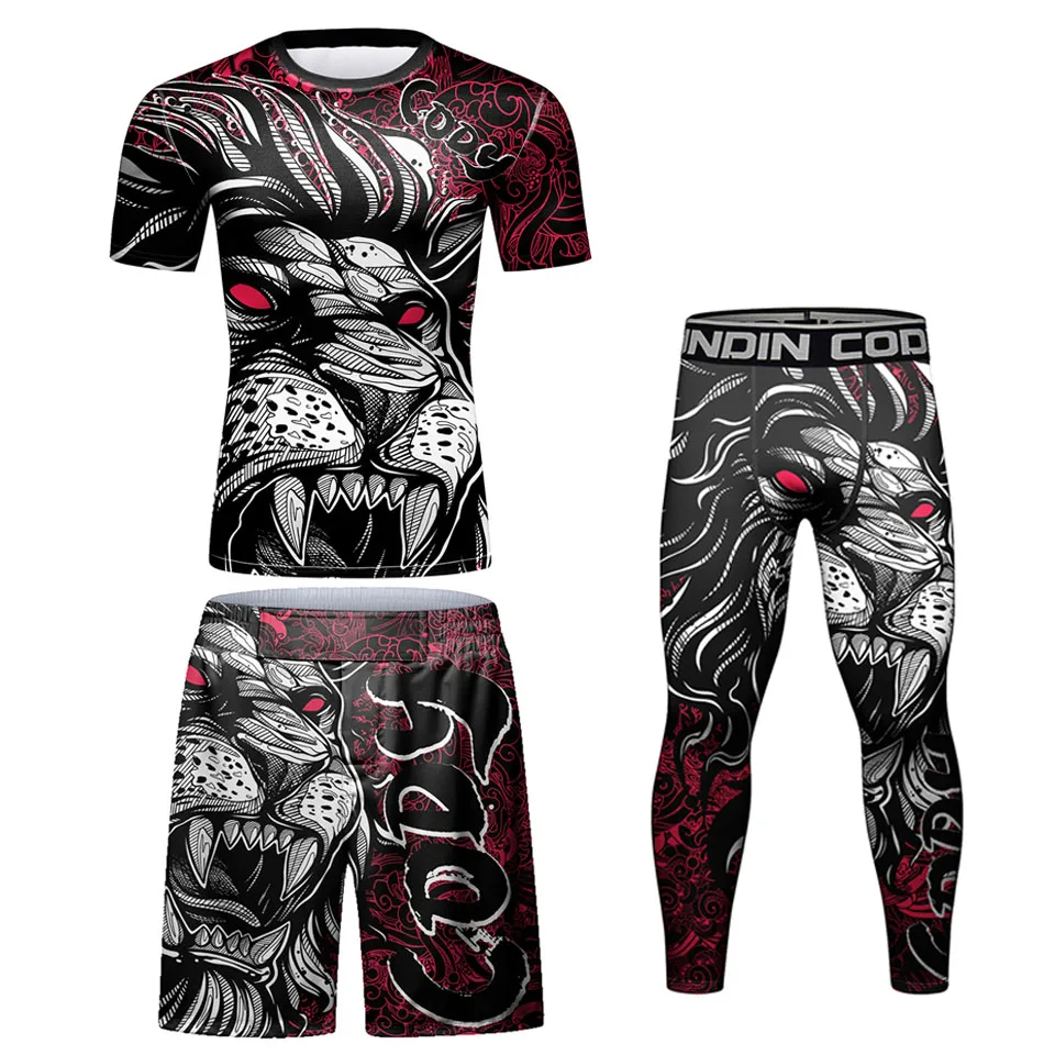 Boxing Jiu Jitsu Rashguard For Men MMA T-shirt Short +Pants 4PCS/Suit Grappling Bjj Gi Kickoxing Jerseys Rash Guard Sportswear