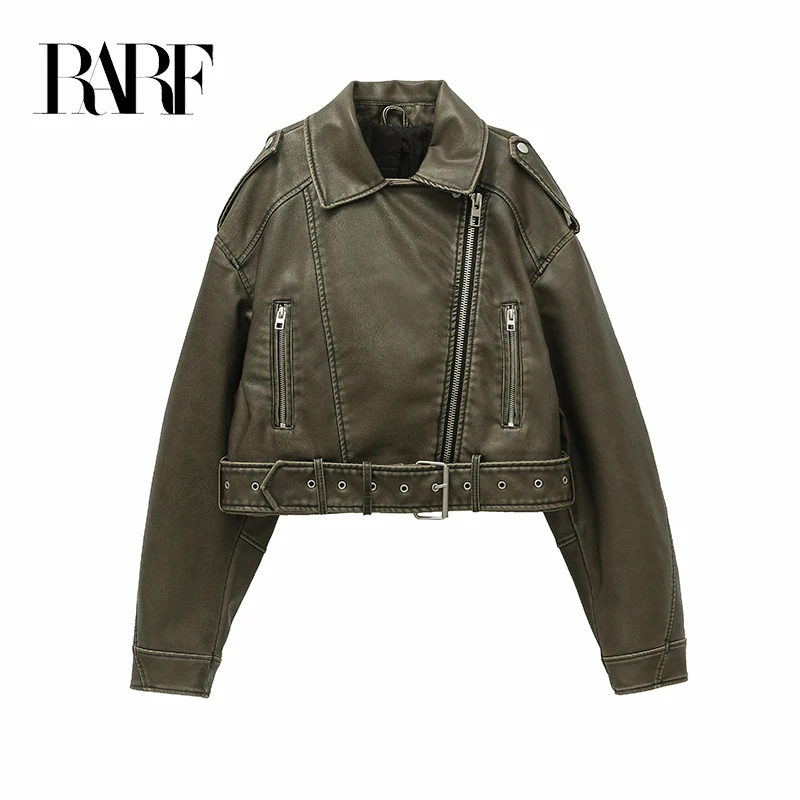 RARF 2023 New style Women's washed leather jacket with belt