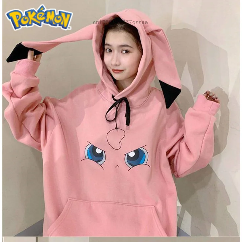

Pokemon Pikachu Cute Cartoon Streetwear Hoodie Trendy Couple Hooded Autumn Winter Women Pullovers Plush Thickened Loose Coat