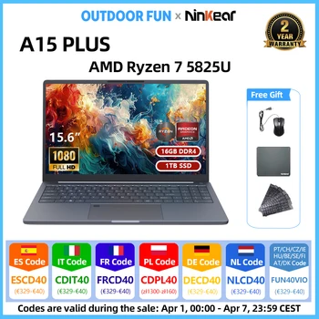 Ninkear A15 PLUS Laptop 15.6" IPS FHD AMD Ryzen 7 5825U Notebook 16G DDR4 +1TB SSD WIFI 6 Windows 11 PRO Office Computer