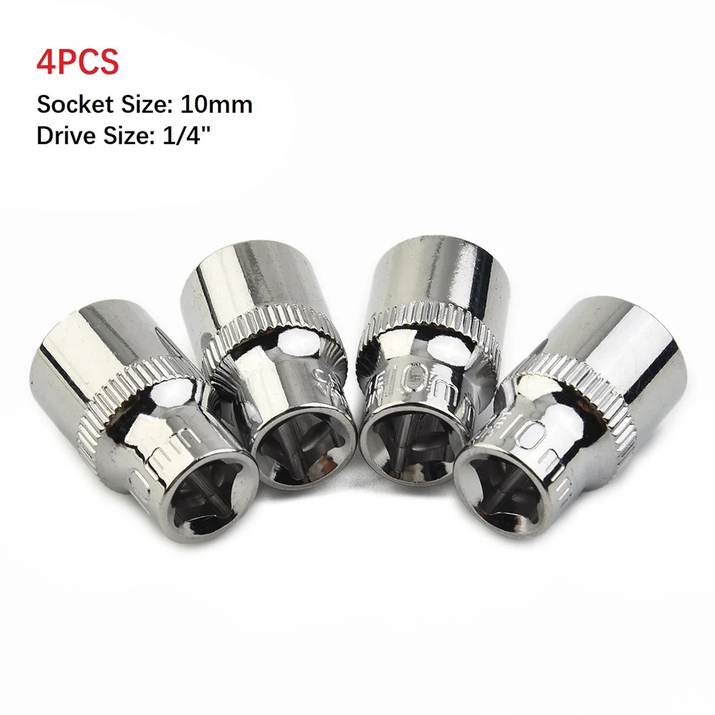 

4pcs 1/4-inch Drive 10mm Shallow Socket Chrome Vanadium Steel Repair Hand Tool For DIY Automotive Household Repair