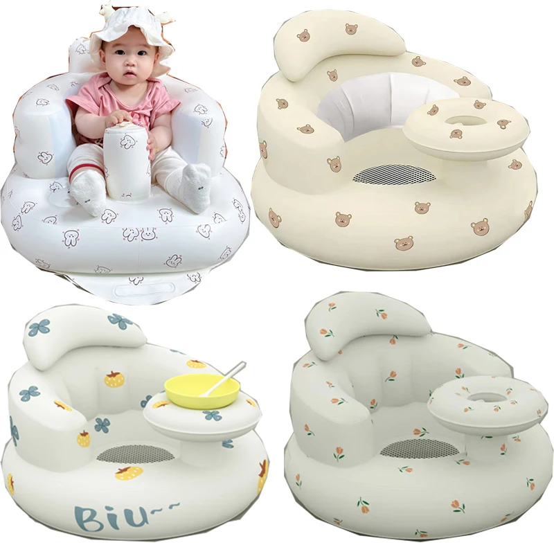 Baby Inflatable Sofa Children Puff Portable Bath Chairs PVC Multifunctional Seat Practice Sitting Bath Stool Baby Stool