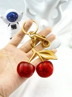 New Fashion Crystal Cherry Pendant Metal Key Chain, Suitable For Daily Wear, For Bag Accessories, Can Send Family Gifts, Friends 2