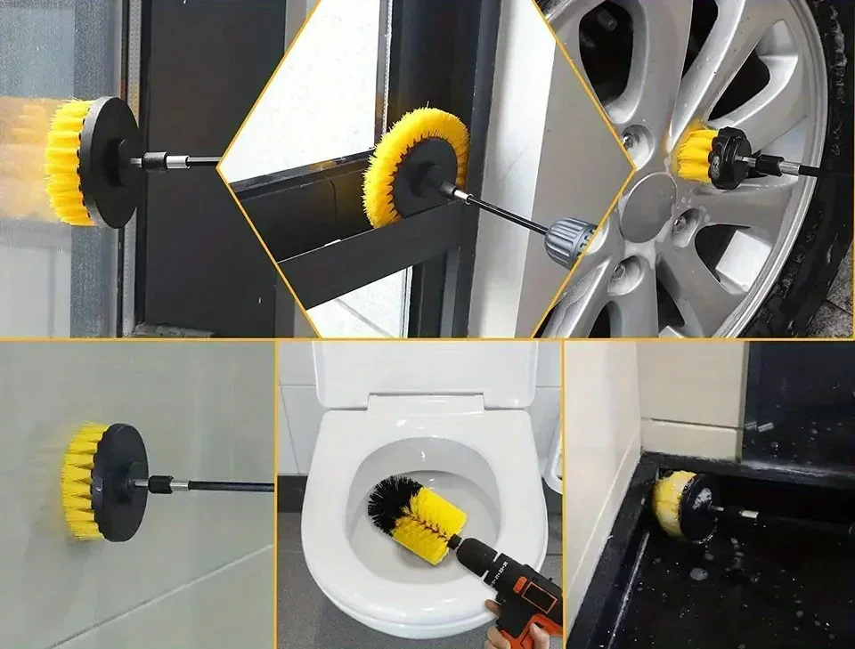 7-teiliges Bohrbürsten-Befestigungsset, Reinigungsbürsten-Werkzeugset, Mehrzweck-Bohrbürste mit Verlängerungsstange für Boden, Automobil – Detail 6