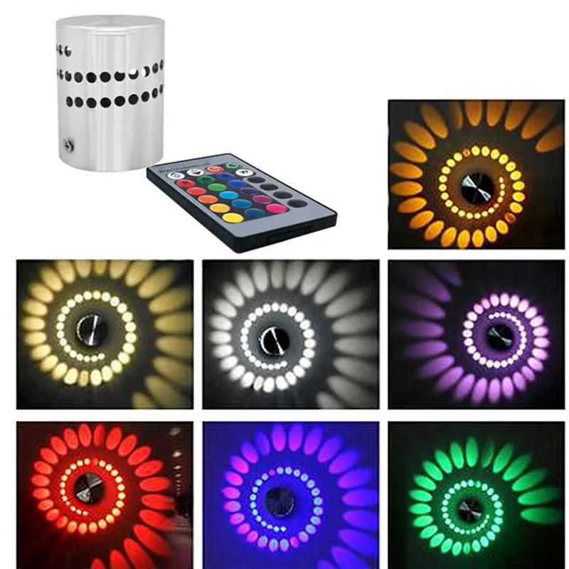 

Hall KTV Bar Art Wall Lamps 16 Colors LED Spiral Hole Wall Light with RGB Remote Control Living Room Aisle Home Decoration Lamp