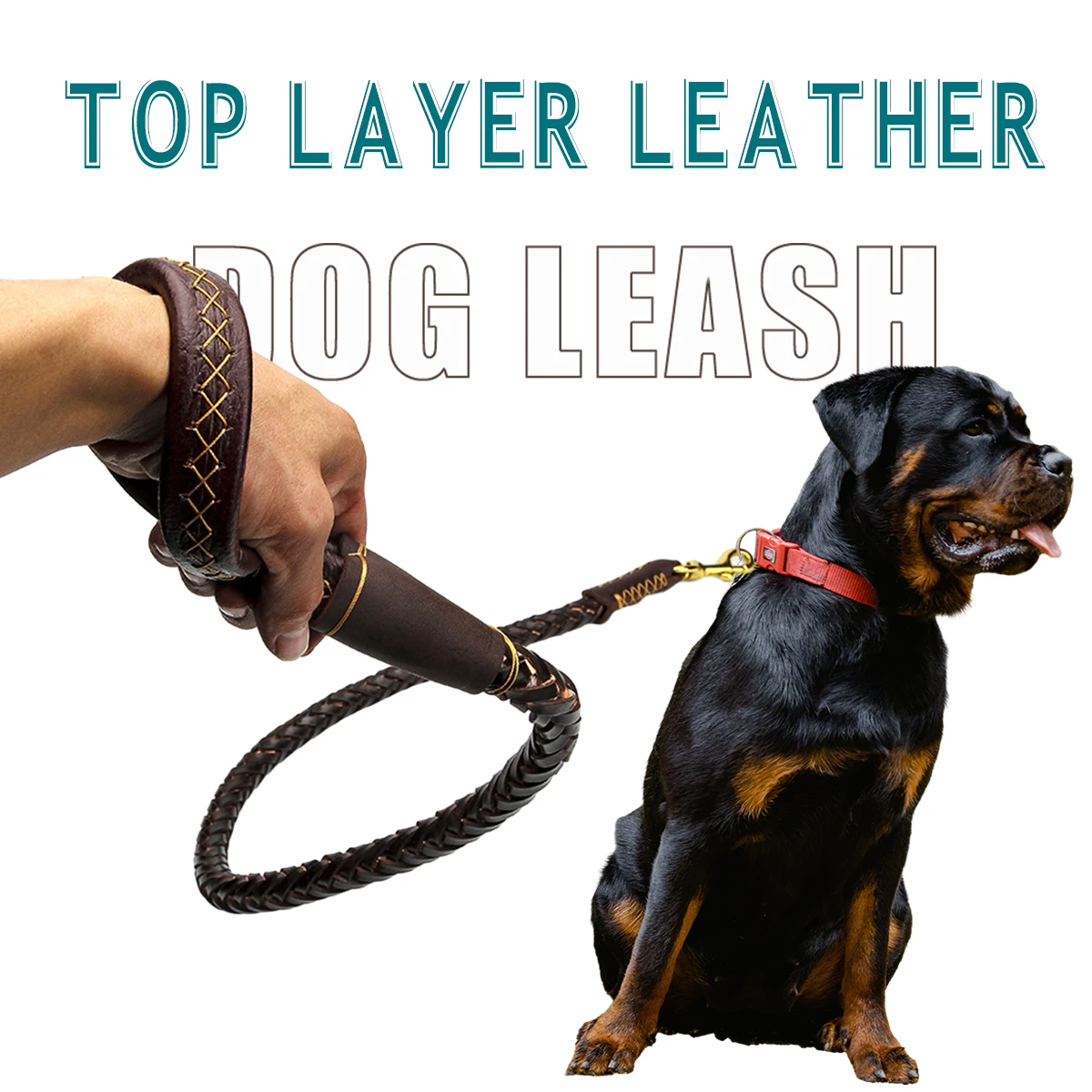 Cowhide Top Layer Genuine Leather Dog Leash for Large Breed Dogs Casper