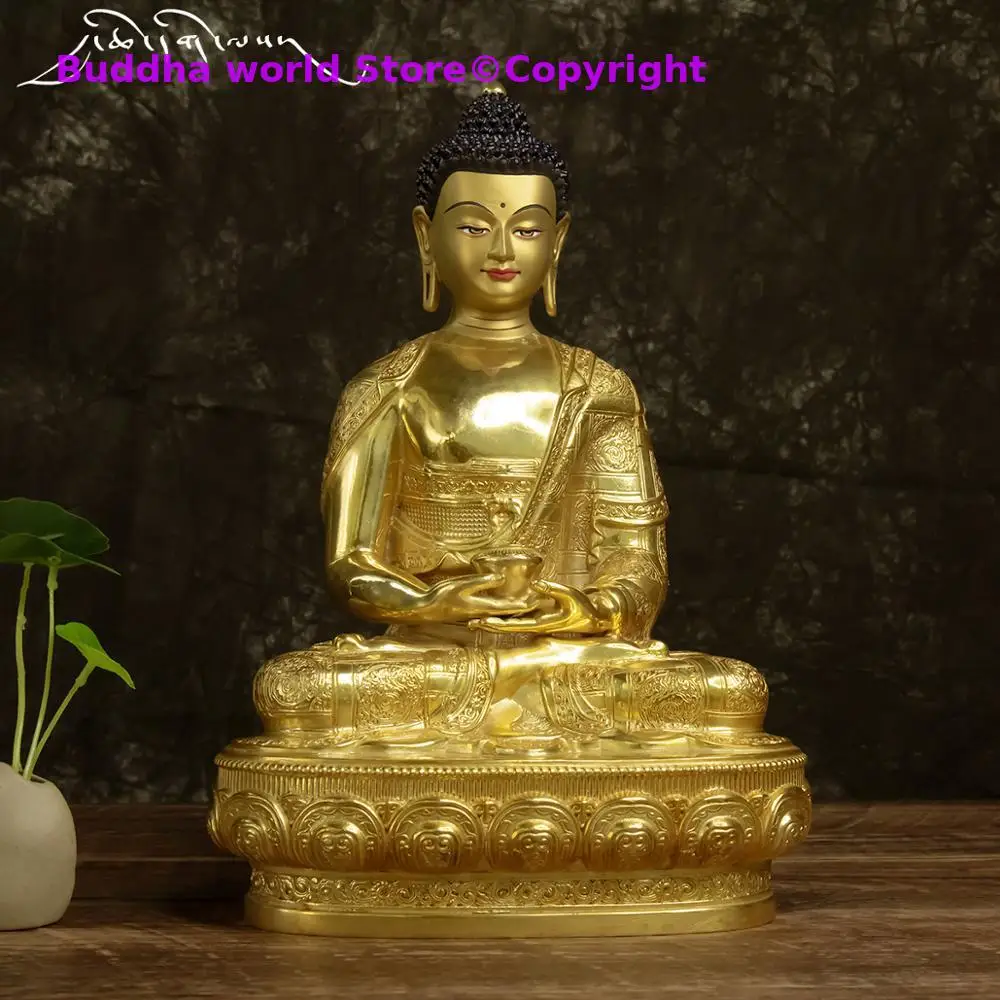 

Wholesale Buddhist supplie HOME 31cm large High grade gilding gold tantric Buddhist shrine Amitabha Amitayus buddha statue